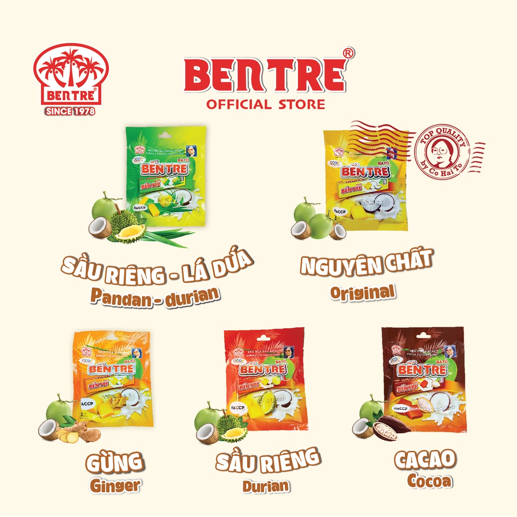 Combo 5 Vị Kẹo Dừa Bến Tre Hai Tỏ (5 túi x 150g)
