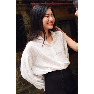 LIBÉ - Áo sơ mi tay phồng vải cotton màu trắng