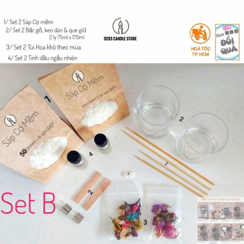 SET LÀM NẾN THƠM 2 LY TỰ CHỌN TINH DẦU CHO KHÔNG GIAN NHỎ & VỪA NGUYÊN LIỆU LÀM NẾN THƠM HANDMADE