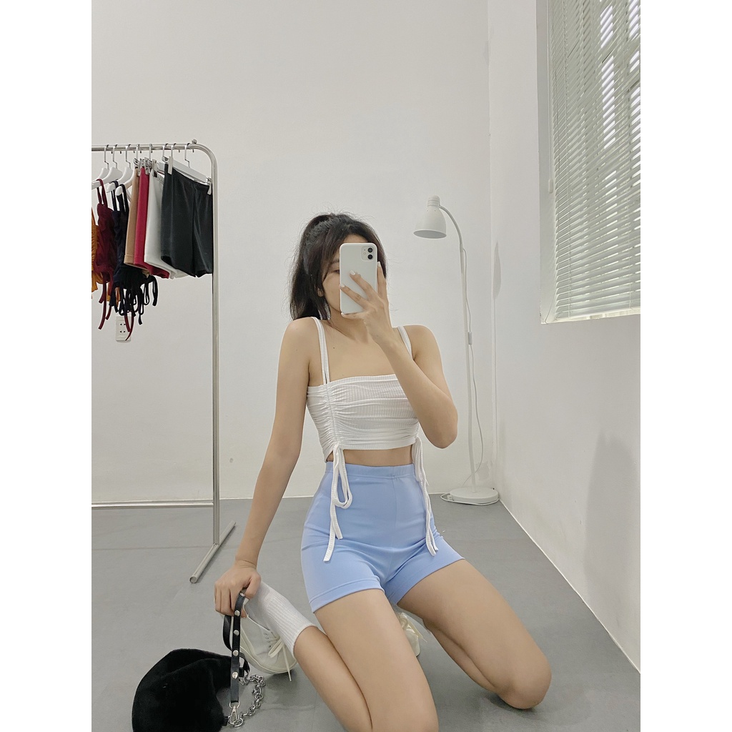 Quần short nữ HHVINTAGE kiểu lưng cao dáng ôm thun co giãn Biker A28
