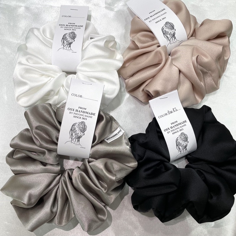 Set 4 Scrunchies Handmade Bigsize 4 màu cơ bản vải lụa( tặng hộp )
