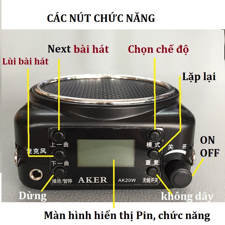 Loa trợ giảng Aker không dây AK20 sóng UHF , máy trợ giảng cao cấp Aker AK20, có bluetooth âm thanh hay trong, to, rõ