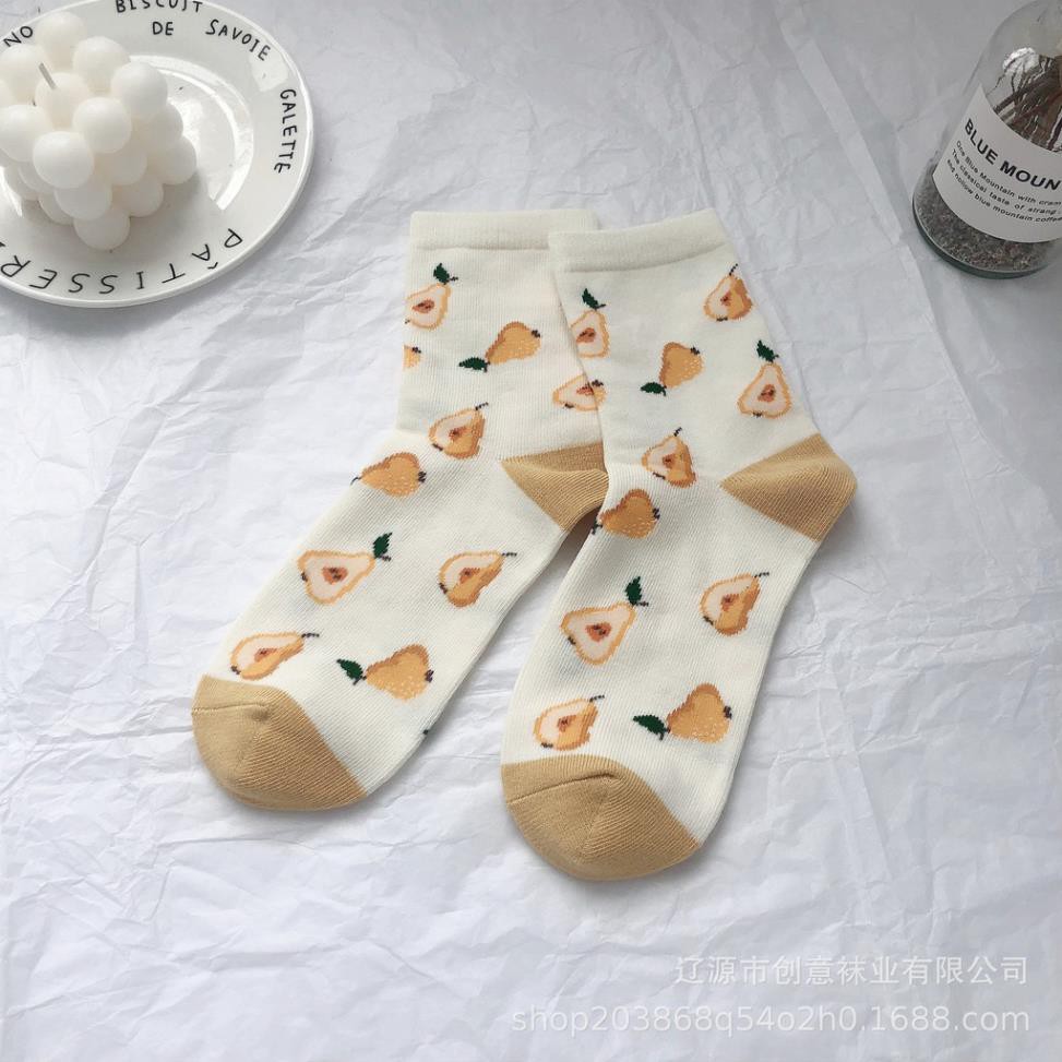 Tất cổ cao nữ Dễ thương In hình Trái cây Vớ Cao cổ nữ Cute Cotton Thu Đông Ulzzang