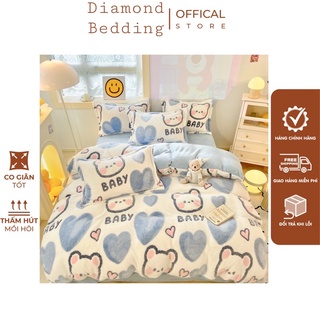 Bộ vỏ chăn ga gối nỉ bông tuyết sữa mềm mịn kết hợp lông thỏ ấm áp