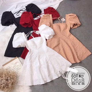Bigsize Đầm cổ vuông cột nơ D618