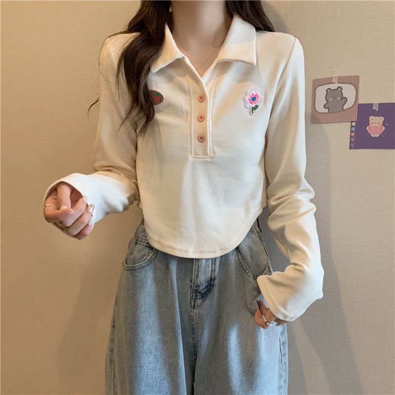 Jiashucheng Áo Thun Polo Tay Dài Dáng Ôm Phong Cách Mới Mùa Thu Độc Đáo Niche