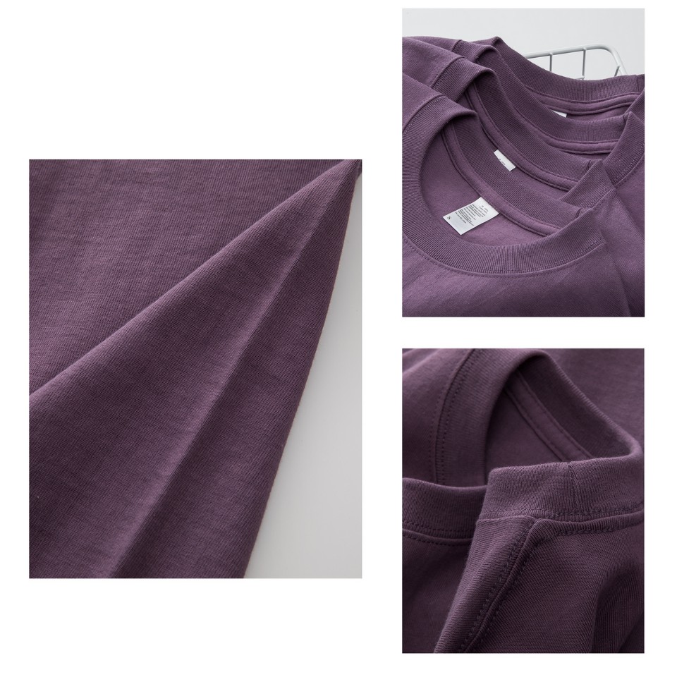 260G Áo thun 100% vải Cotton chải kĩ, loại bỏ lông thừa - Định lượng 260gsm - Áo Phông Màu Tím form Unisex Mùa Hè 2022