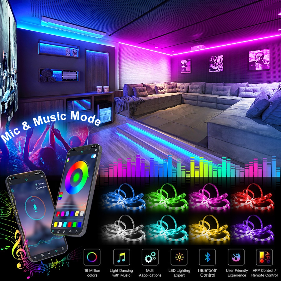 Dây Đèn LED RGB 2835 Bluetooth 5V 1-10M Trang Trí Nhà Ở