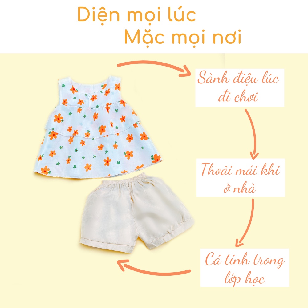 Bộ quần áo bé gái mùa hè chất đũi mềm thấm hút tốt, đồ bộ bé gái từ 1 tuổi đên 5 tuổi Luhana - GB03