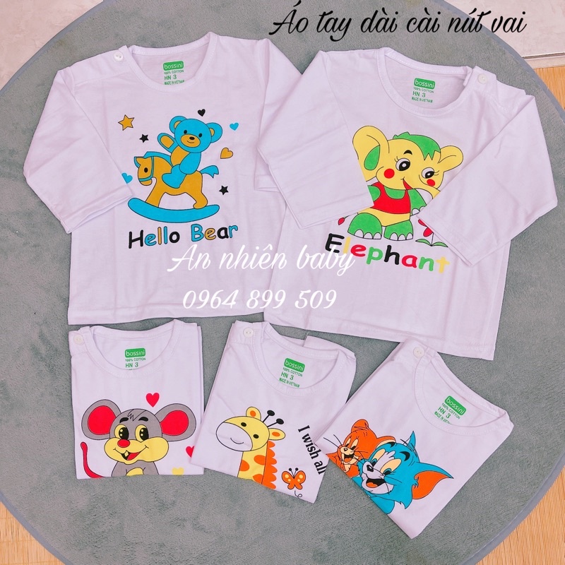 5 Áo tay dài cài nút vai cho bé 6-70kg vải cotton loại đẹp