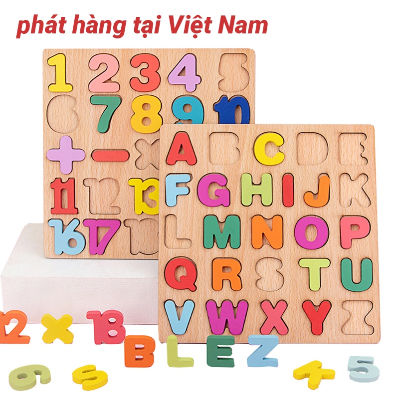 Đồ chơi xếp hình thả gỗ Montessori - bảng gỗ chữ cái, bảng gỗ số rèn luyện tư duy cho Bé