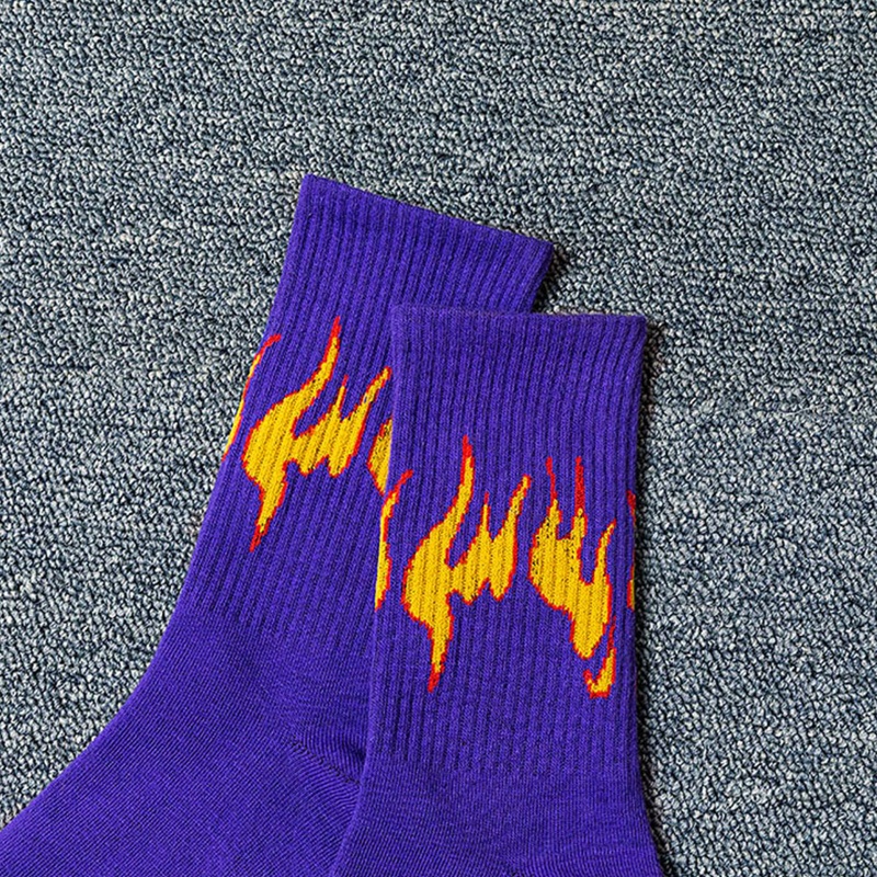 Xiangbao Vớ Cotton Cổ Vừa In Họa Tiết Ngọn Lửa Màu Sắc Tương Phản Phong Cách Harajuku Nhật Bản Dành Cho Nữ