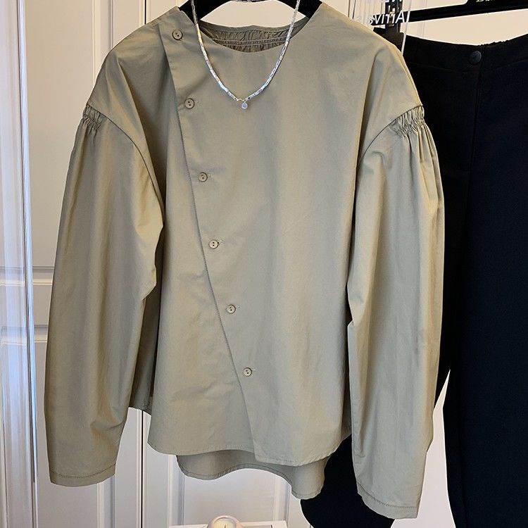Phong Cách mới!Áo Sơ Mi Cotton Tay Dài Dáng Rộng Xếp Ly Cài Khuy Kiểu Hàn Quốc Thời Trang 202 Niche