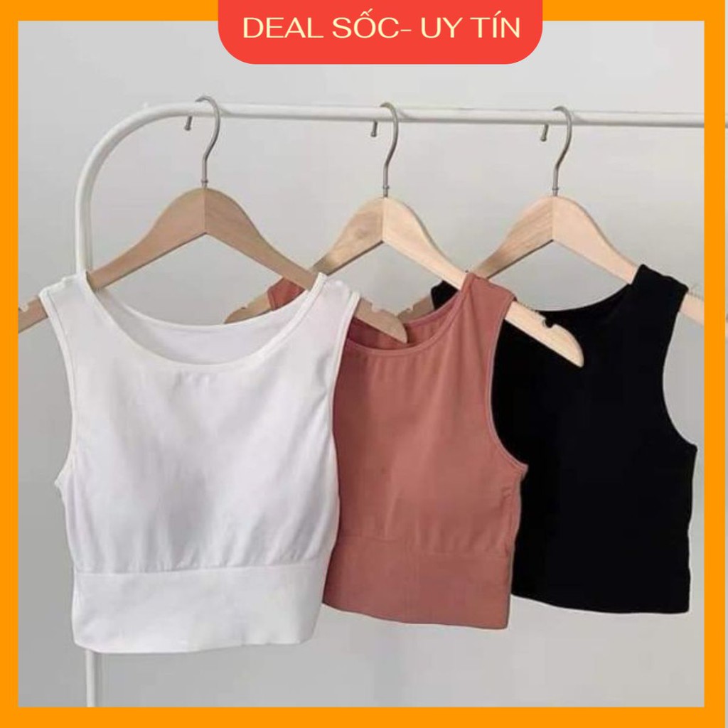 Áo croptop ba lỗ trơn siêu đẹp có kèm đệm ngực