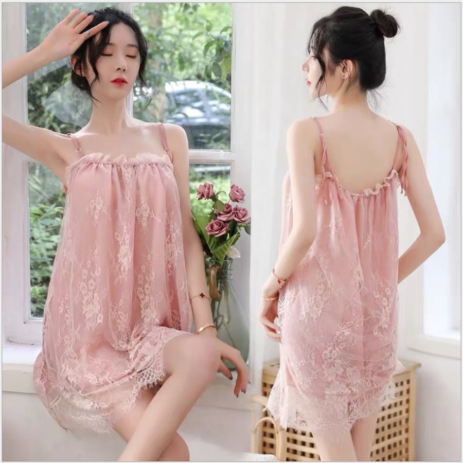 Đồ Ngủ Sexy| Váy Ngủ 2 Dây Gợi Cảm❣️ [FreeShip - Tặng Quần Chip Xinh]❣️ Voan Ren 2 Lớp Mềm Mịn Quyến Rũ (TL)