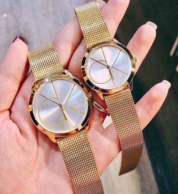 💛💛ĐỒNG HỒ ĐÔI CALVIN KLEIN MINIMAL K3M21526 và K3M22526 White Dial Gold-Tone Stainless-Steel Watches 40mm x 35mm💛💛