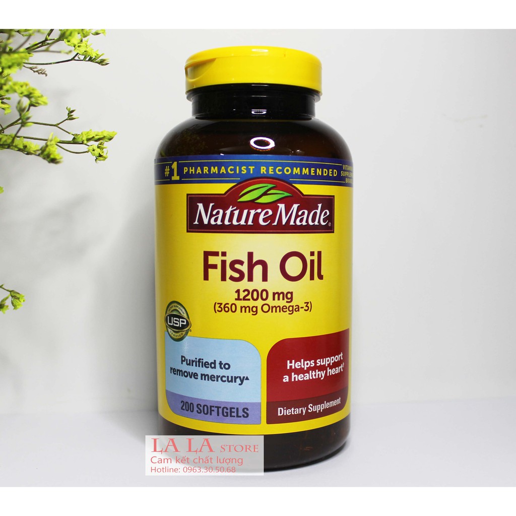 Viên uống Dầu Cá Nature Made Fish Oil 1200mg 360mg Omega 3 200 viên
