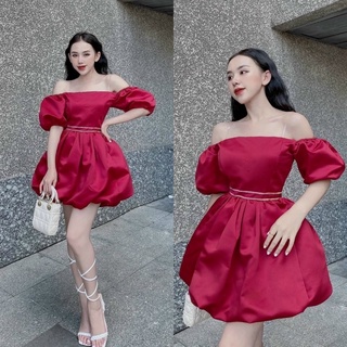 hàng TK Đầm tafta bí xoè rớt/trễ/bẹt vai, váy đỏ ngắn phồng/bồng độc lạ thời trang dự tiệc quý phái sang trọng cao cấp