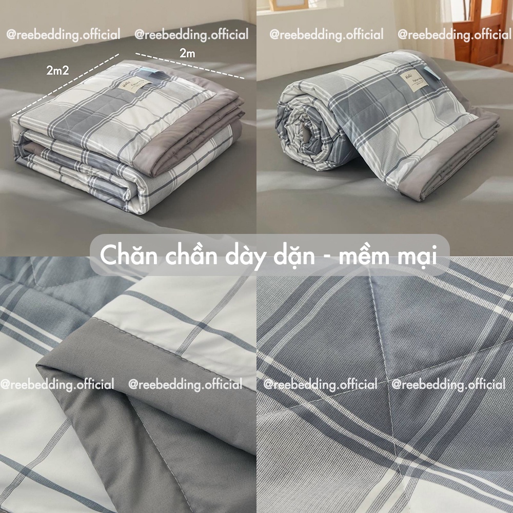 Bộ chăn ga gối Chần Bông Cotton TC REE Bedding caro nhiều màu đủ size giường nệm