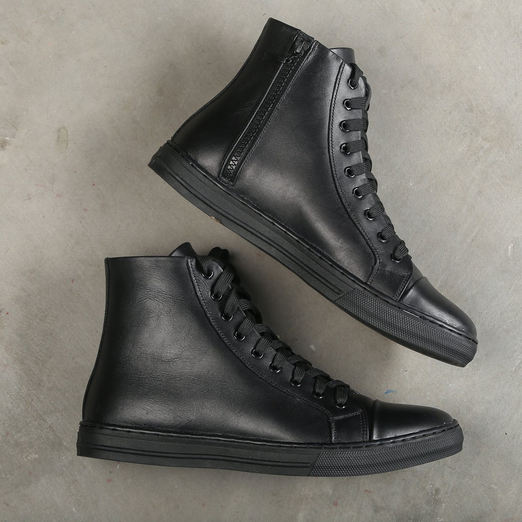 Giày Da EleMan Nam Trơn Cao Cổ Cao Cấp 2 Màu Trắng/ Đen | BigBuy360 - bigbuy360.vn