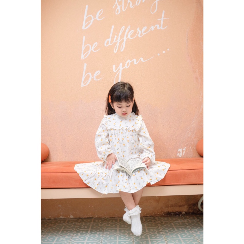 Váy thu dài tay cổ trụ hoa nhí cho be gái 1-5 tuổi (Mã V060402)- Ảnh thật