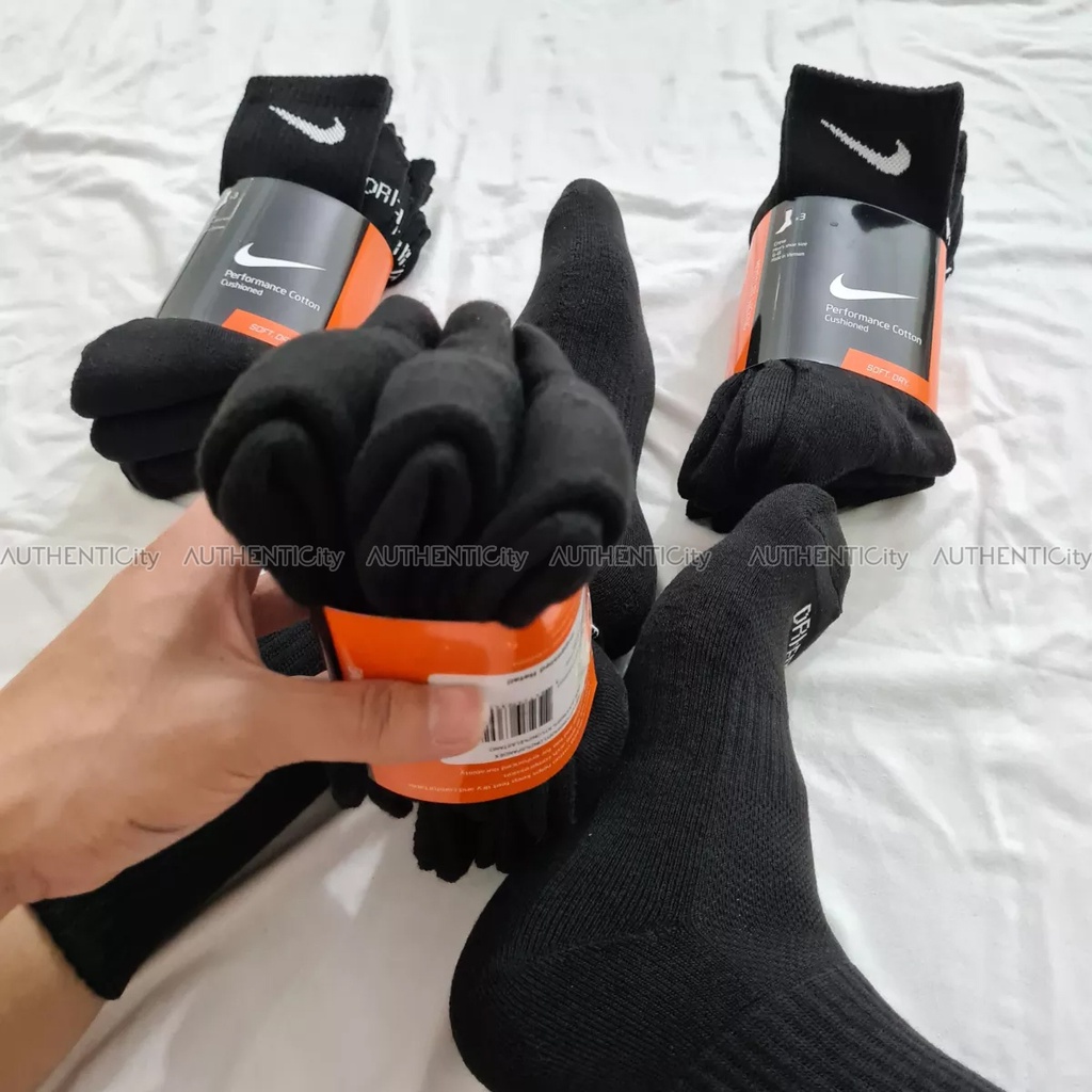 Pack 3 đôi tất thể thao cổ cao Nike Drifit chính hãng màu đen