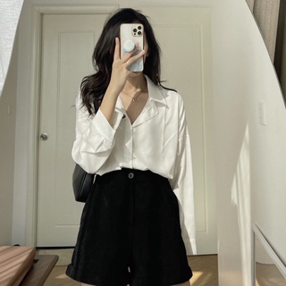 Áo sơ mi trắng basic vạt bầu dáng rộng oversize