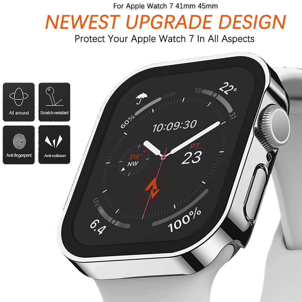 Ninki Ốp Bảo Vệ Bằng PC Cứng + Kính Cường Lực Bảo Vệ Màn Hình Cho Apple Watch Series 8/7 41mm 45mm, Full Protective Tempered Glass Film Hard PC Bumper Straight Edge Cover for iWatch 8/7 41/45mm