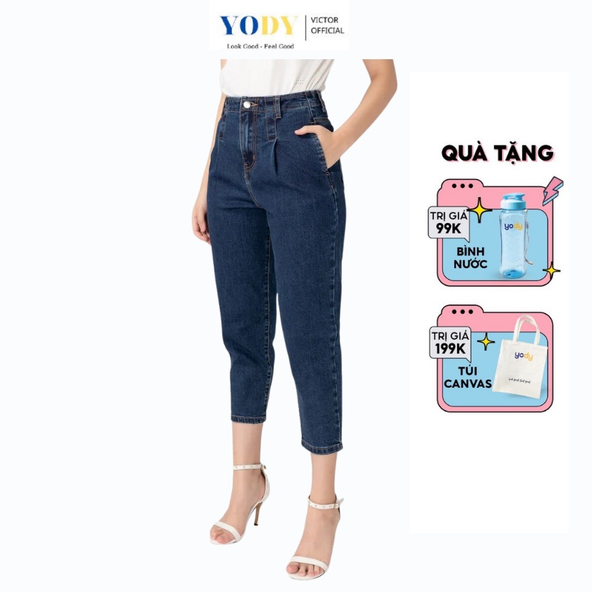 [Mã 66FASHIONSALE giảm 15K đơn 150K] Quần Jean Baggy Nữ YODY Cạp Liền Trơn Lưng Cao Co Giãn Tốt Tôn Dáng Mã SP QJN3076