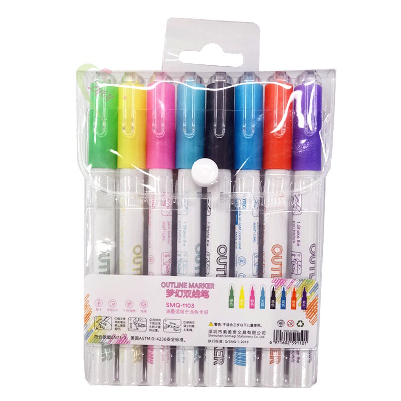 LE 8 Color Double Line Outline Pen Double Colors Marker Pen for Card Writing Drawing @VN