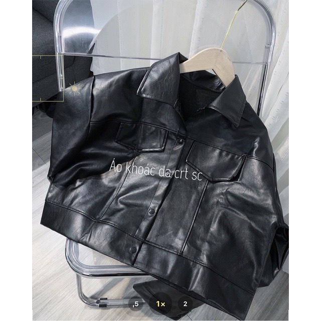 Áo Khoác Da Nữ, Áo Da Mix Túi 2 Bên Dáng Ngắn Siêu Hot Hit