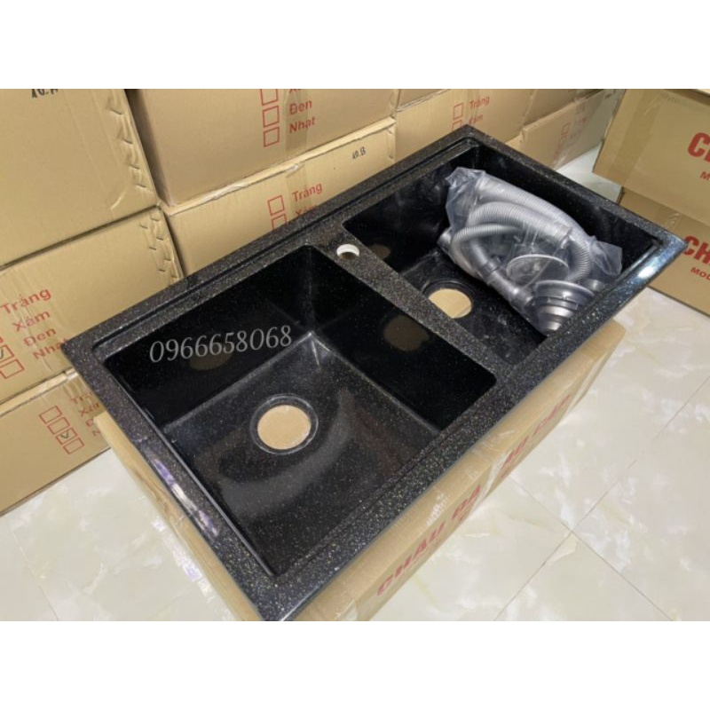 Chậu rửa chén đá nhân tạo đen KT 85x48x20