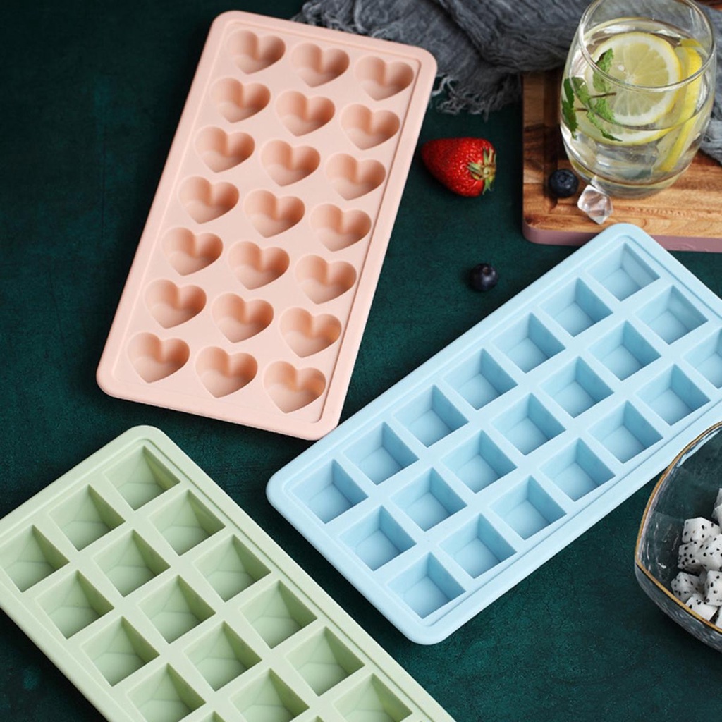 Khuôn Silicone Làm Đá Viên / Sô Cô La 21 Ngăn Hình Vuông / Tròn / Trái Tim