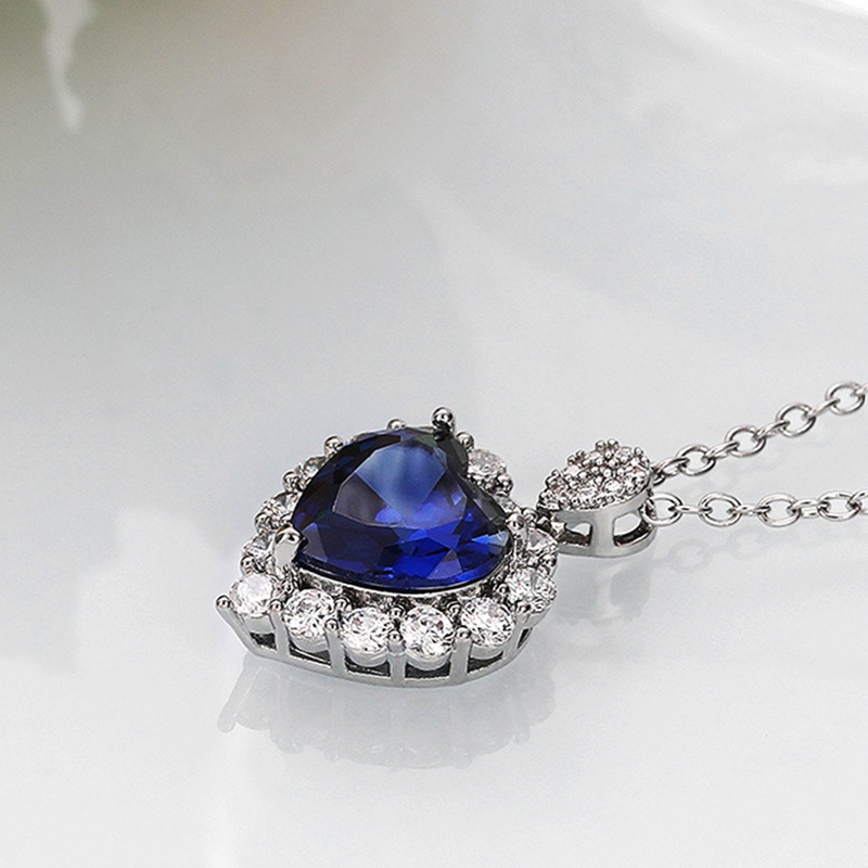 Vòng cổ Bạc 925 Mặt Hình Trái Tim Đính Đá Sapphire Thời Trang Sang Trọng Cho Nữ