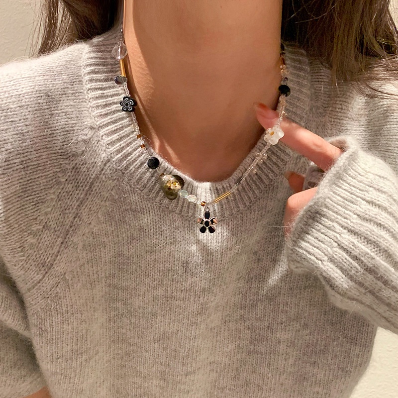 Dây chuyền A1594 chuỗi hạt hình hoa hoa đính đá pha lê nhiều màu sắc phong cách cổ điển