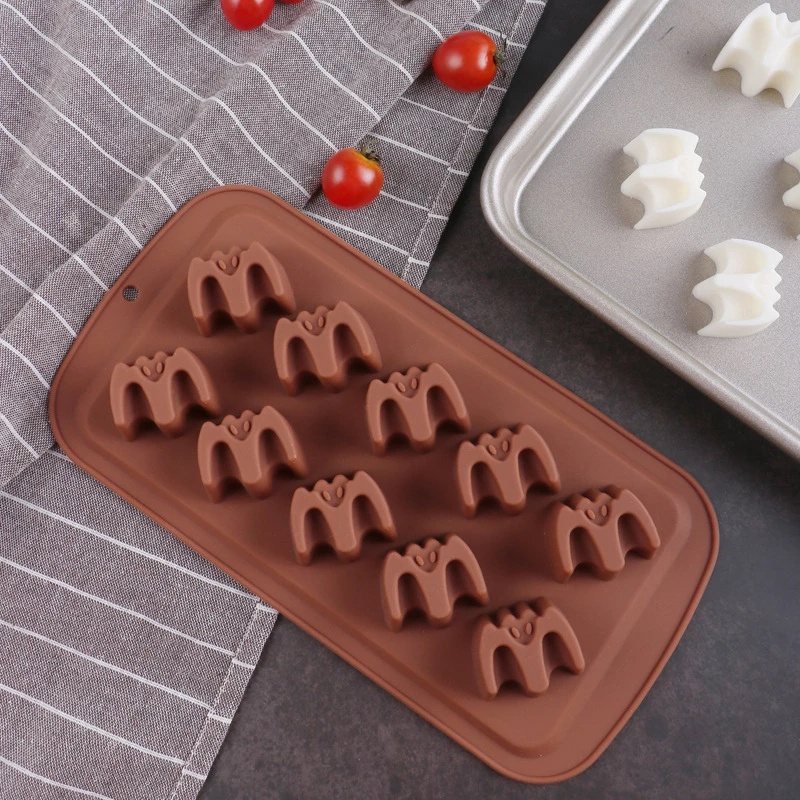 Khuôn Silicone 10 Ngăn Hình Đầu Lâu Phù Thủy Dơi Trang Trí Bánh Kem