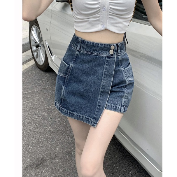 Jiashucheng Chân Váy Denim Ngắn Dáng Chữ a Lưng Cao Thời Trang Mùa Hè 2023 Mới Phong Cách Retro Dễ Phối Đồ