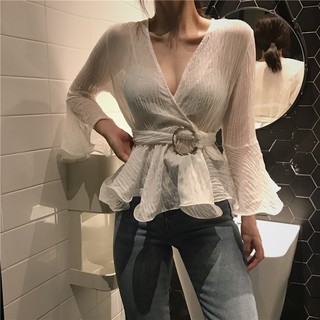 Áo voan cổ V mỏng