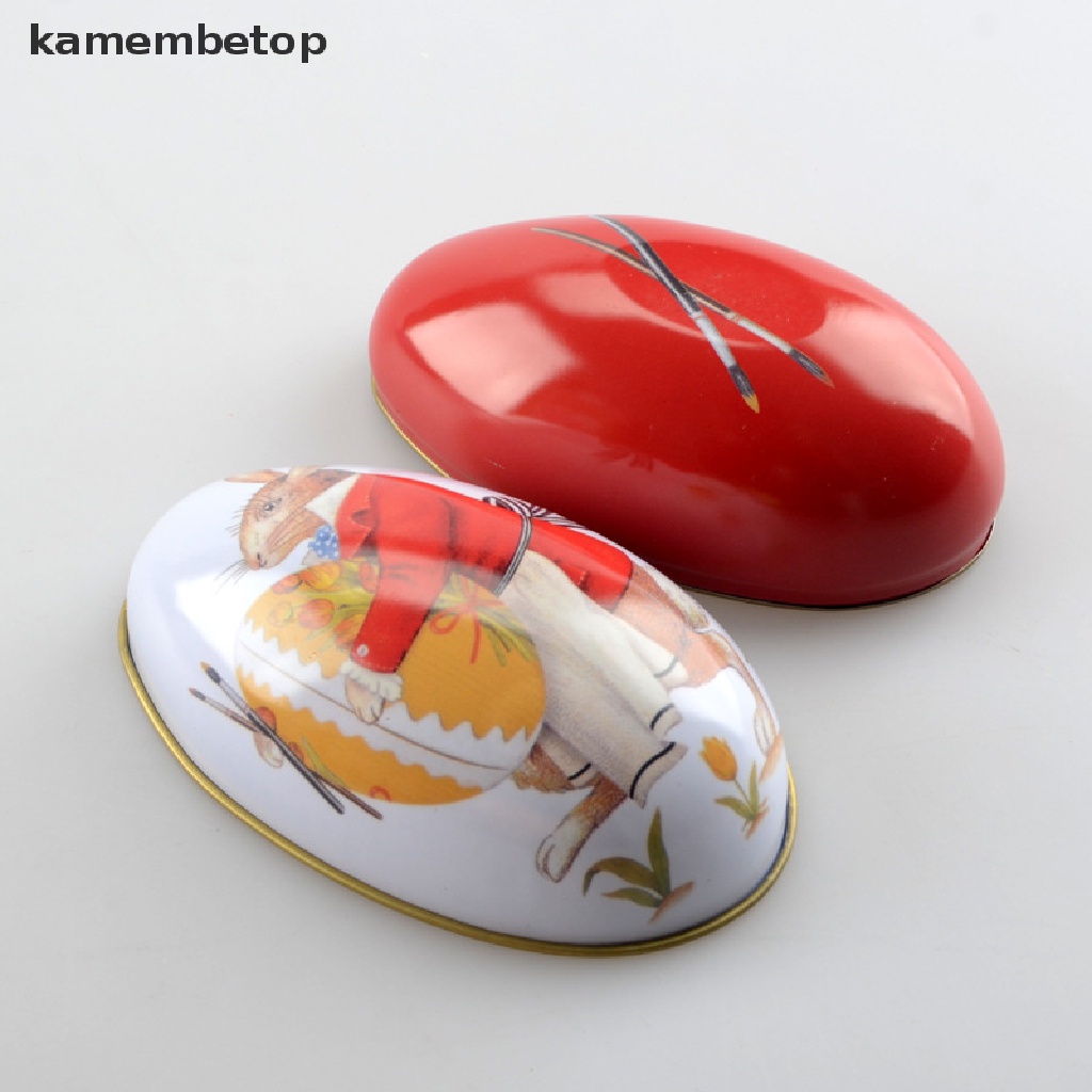 Hộp đựng kẹo bằng sắt kim loại hình trứng phục sinh họa tiết thỏ hoạt hình đáng yêu