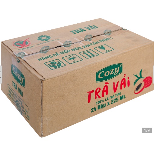 THÙNG 24 HỘP (6 LỐC) TRÀ COZY 225ML VẢI/ ĐÀO SẢ/ TẮC MẬT ONG (24 hộp x 225ml)