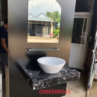 Bộ kệ lavabo bàn đá + lavabo inax l-445v + xả inax a-325ps - chính hãng