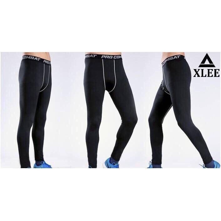 QUẦN GIỮ NHIỆT COMBAT PRO LEGGING TẬP GYM NAM DÁNG DÀI MÀU ĐEN