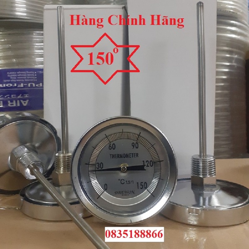 Đồng hồ đo nhiệt độ dạng cơ 150 độ C- Mặt 75cm, Cán sau 130mm, Ren 21mm hiệu DAEWON