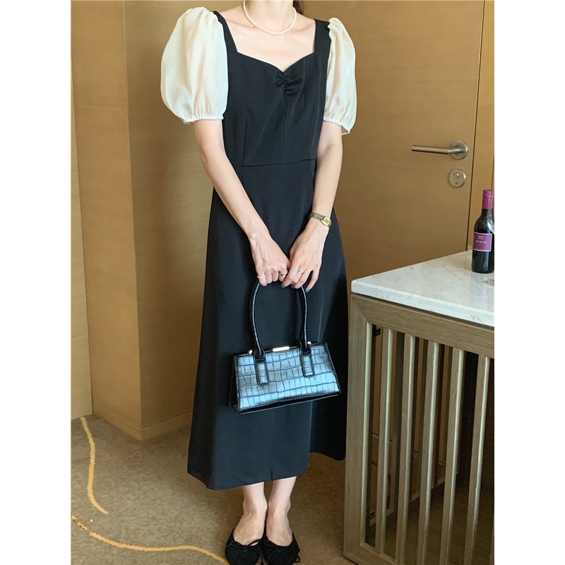 Đầm Dài Tay Phồng Cổ Vuông Phong Cách Hàn Quốc Mới 44761