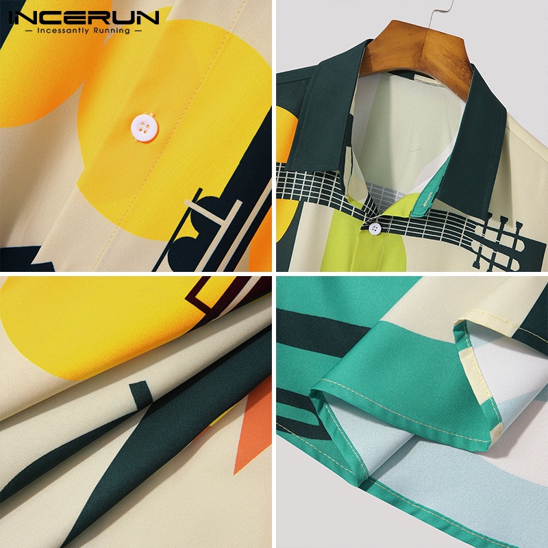 Áo sơ mi INCERUN tay ngắn dáng rộng cài nút in họa tiết hoa thiết kế trẻ trung cho nam