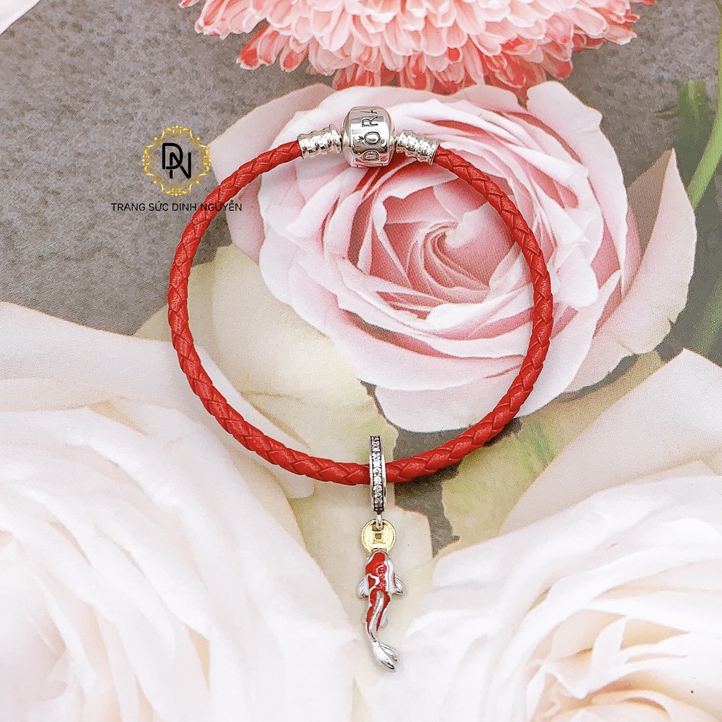 [Hàng cao cấp] Vòng tay bạc charm s925 🥰 Freeship 🥰 Vòng tay da chốt trụ bạc S925 ALE, mix charm tài lộc, may mắn 2021