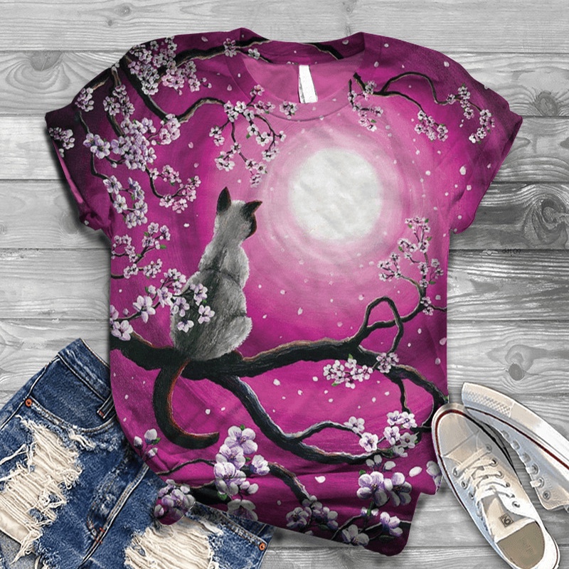 Áo Thun Tay Ngắn In Hình Mèo 3D Thời Trang Mùa Hè Cho Nữ