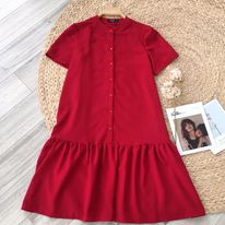 Váy bầu công sở đầm bầu cho bé ti đuôi cá đỏ cúc thật Full size S/M/L