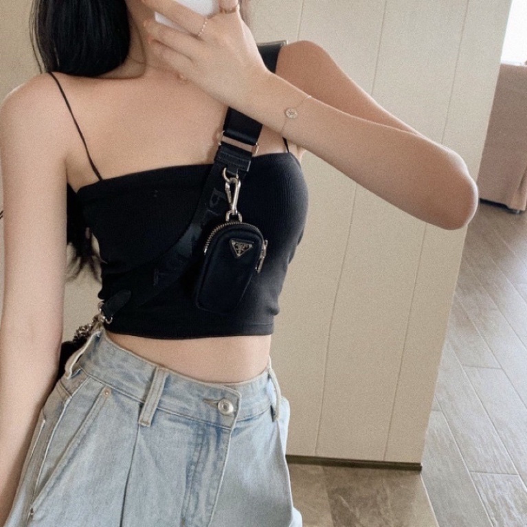 km Áo hai dây tăm, áo 2 dây thun croptop ôm sợi bún tím/trắng/đen sỉ ib