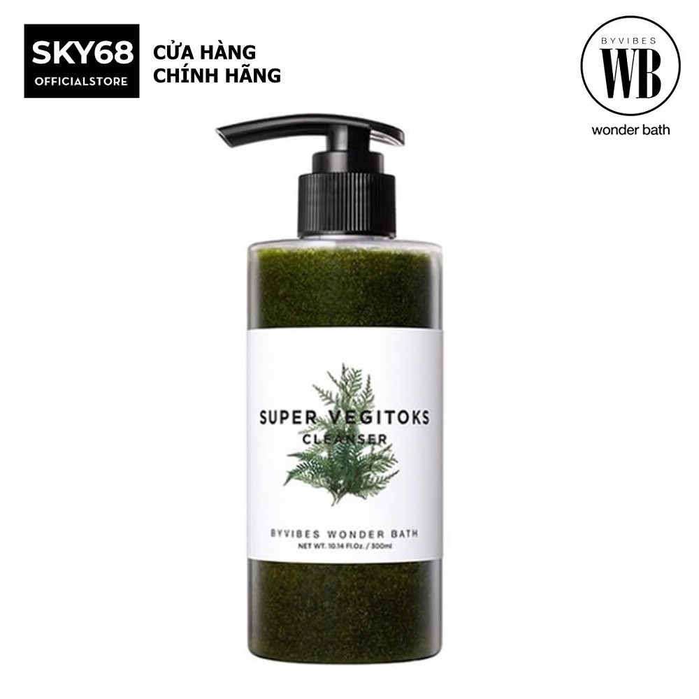 Sữa rửa mặt sủi bọt thải độc chiết xuất rau củ Byvibes Wonder Bath Super Vegitoks Cleanser 300ml - Xanh